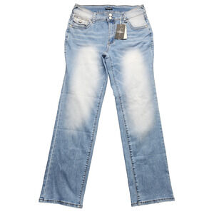 Flamingals Womens 2 Button Faded Light Blue Straight Leg Jeans XL